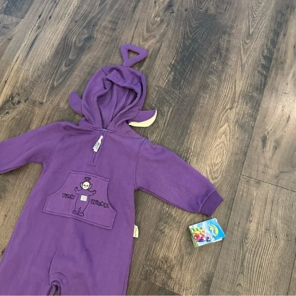Rare NWT Vintage 1999 Teletubbies Tinky Winky Toddler Hooded Romper Size 3T